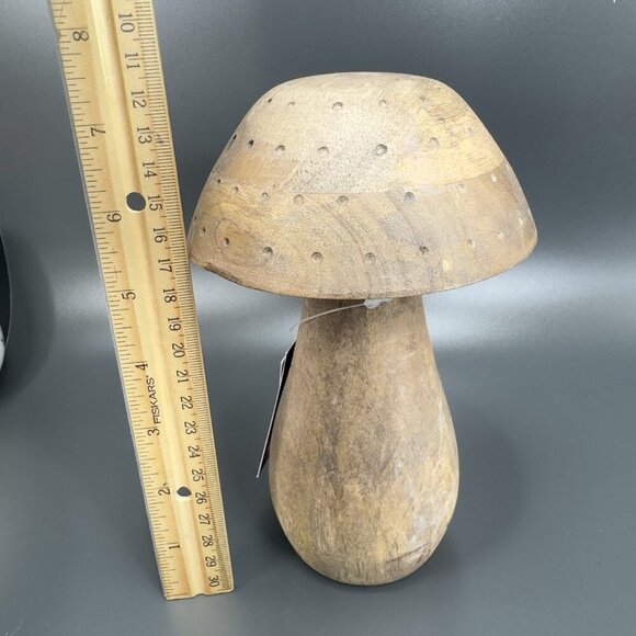 Place And Time Wooden Tall Mushroom Primitive Style Wood Figurine With Labels - Picture 3 of 12